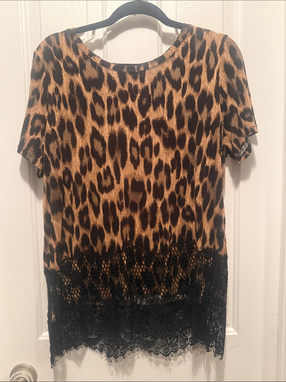 Leopard Print Lace-Hem Women’s Top - Brown/Black